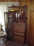 Vintage Oak Side By Side ...Secretary....Curved Glass Front with Beveled Mirrors