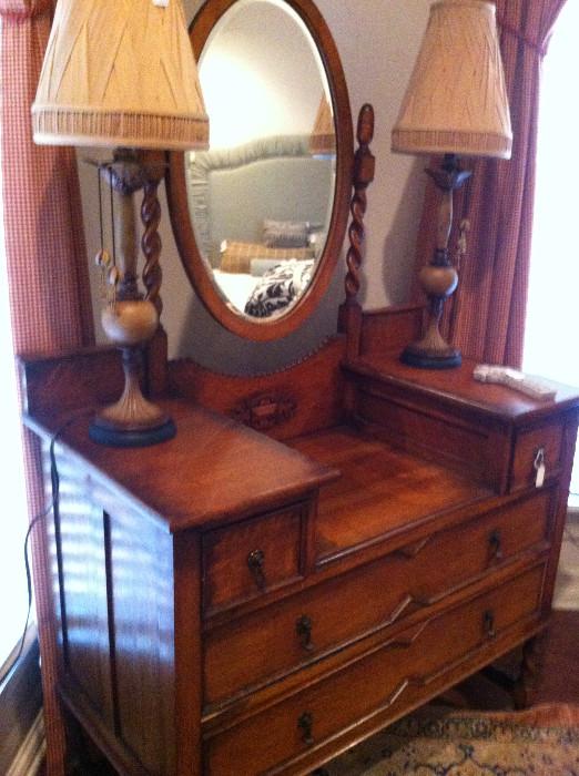        Fabulous barley twist dresser with oval mirror (matches chest)