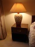 Henredon night stand - one of two. Open work ceramic lamp (one only)