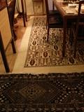 Large tribal rug in neutrals, runner in rich brown palate