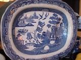 The beautiful large Blue Willow meat platter has seen better days but is still a great shelf piece.
