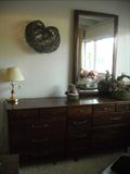 Mid-Century Mirror, Dresser & King Headboard
