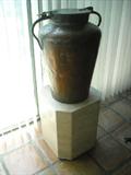 Authentic Israeli Copper Milk Jug on Travertine pedestal (sold seperately)