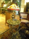 Victorian Lamp & Brass/Marble Table