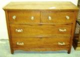 OAK PANELED CHEST, GLASS PULLS 