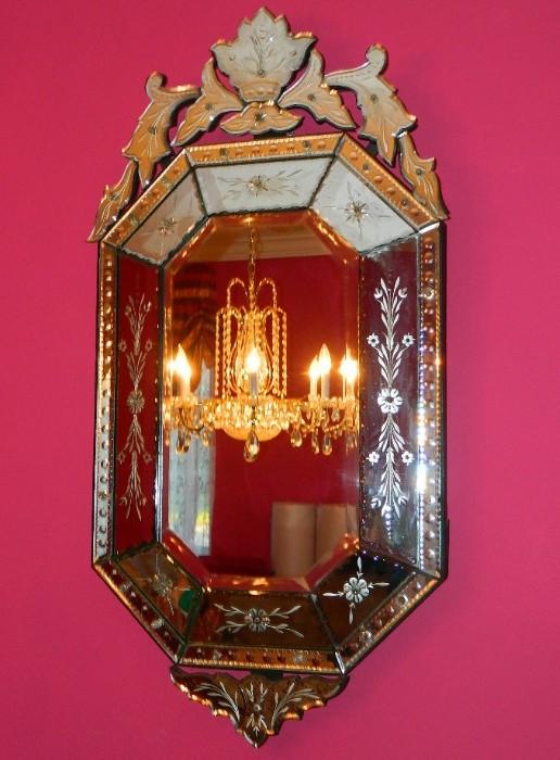 Antique Italian Venetian Beveled Etched Mirror. BEAUTIFUL! $800.00