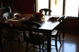 WOOD DINING TABLE + 4 MATCHING T BACK CHAIRS