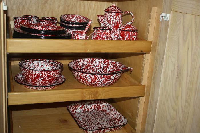 red and white splatter ware