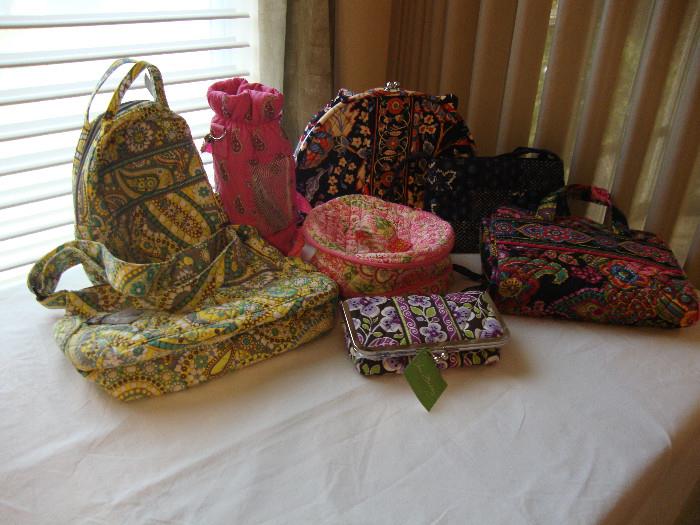 Vera Bradley,  8 pieces, large purse (new), travel bags, purses, wine holder