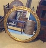 32" round gilt mirror with ornate frame