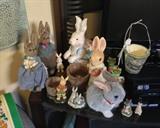 Just in time! Easter decorations including gray Steiff bunny (lower right)
