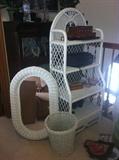 White Wicker Bedroom Bathroom Set, Wicker Mirror