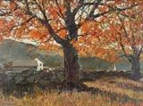 Eric Sloane, Am., 1905-1985, Autumn Landscape with Stone Wall