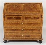 Continental Burl Walnut Veneered Parquetry Slant Front Desk, probably Italian, 18th C. 