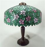 Bronze Handel Lamp, American, 20th C., "Cherry Blossom" leaded glass shade