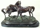  	P.J. Mene, French, 1810-1879, Two Horses, bronze