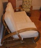 California-made genuine Rattan sofa and chair with streamlined design- perfect for Tiki Lounge or your house.  Solid and clean circa 1949.