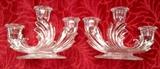 Three light Cambridge Baroque candlesticks chintz etched