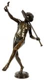Lot#2037, HIPPOLYTE ALEXANDRE MOULIN [FR 1832-1884], BRONZE SCULPTURE, H 33", "FIGURE OF A LUCKY FIND AT POMPE//Carrying shovel in one hand, sculpture in other.  Standing on round bronze base.  Signed on base.  Greenish brown patina.  Has Thiebaut Fres. Fumiere et Cie. Sucrs., Paris foundry seal on backside of base.
