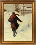 Lot#2075, GEORGE THEODORE HAMILTON (US 1884-1974), OIL ON CANVAS, H 24", W 18", SNOW SCENE WITH MAN WALKING//1917; signed and dated lower right; gilt period frame.