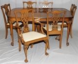 Lot#2125, CHIPPENDALE STYLE AMERICAN CARVED MAHOGANY DINING SET, 10 PCS//Including a dining table, H 30'', L 62'', W 48''. Two arm chairs and four side chairs. Buffet, H 42'', L 78'', D 24''. China cabinet, H 77'', L 40'', D 15''. Server, H 36'', L 45'', D 23''.