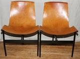Lot#6, LAVERNE STYLE "T" CHAIRS SET OF 4/Brown leather slings. Black enamel frames. Designed by William Katavolos, Ross Littell, and Douglas Kelley for Laverne