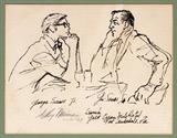 Lot#14, LEROY NEIMAN (AMER. 1921-2012), PENCIL AND INK DRAWING, 1969, H 12", W 15", "LUNCH FT. LAUDERDALE"Depicts a father and son having lunch. Inscribed: "George Sauer Jr. Geo. Sauer Sr., Lunch Galt Ocean Mile Hotel Fort Lauderdale, Fla." and signed in pencil "Leroy Neiman 1 - 10 - '69". Certificate of authenticity by Jim Spence Authentications (JSA), #X79426, dated 6/17/13.