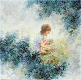 Lot#16, PETER SCHOFIELD, OIL ON CANVAS, H 30", L 30", YOUNG GIRL PICKING FLOWERS..Peter Schofield (AMERICAN, 1913-1979).  Depicting a crouching girl picking flowers.  Signed lower right and unframed.