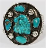 Lot#145, NAVAJO STERLING AND TURQUOISE CUFF BRACELET/Impressed Sterling and hand made. #EB 75G14 AZ.  Signed: "AR 30". Five turquoise random stones.