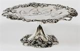 Lot#1003, TIFFANY & CO. STERLING COMPOTE, C. 1905, H 3", DIA 7", BLACKBERRY VINE//Sterling silver compote with a scroll and lattice pierced border and foot, blackberry vine motif; stamped at the underside "Tiffany & Co. 13964B Makers 3937, Sterling Silver" along with date mark "C" indicating the directorship of Charles T. Cook (1902-1907, see additional photo).  Measures H.3 1/4", Dia.7 1/2", and weighs approximately 11.7 troy oz.