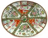 Lot#1062, CHINESE MANDARIN ROSE PORCELAIN PLATTER, L 19"Decorated with bird and floral motif, having paneled scenes of Mandarin figures. No apparent markings. Measures L.19" x 15 1/2".  Property from the Estate of Elmore Leonard, Bloomfield Hills, MI.