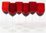 Lot#1253, CRANBERRY GLASS WINES, SET OF TWELVE, H 9.5"Cranberry bowls with clear stems.