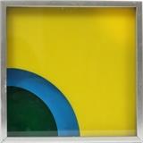 Lot#1555, MODERN COLOR PLEXIGLAS CUT-OUT SCULPTURE, H 6", W 6"Vibrant geometric form cutouts, layered in a slotted frame.