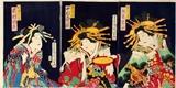 Lot#2305, KUNISADA II, UKIYO-E COLOR WOODBLOCK TRIPTYCH, BUTTERFLY DANCERS AT PALACE, 14 X 28"