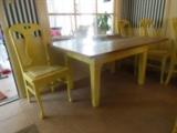 Extremely heavy country table with marble in lay--the family matriarch made bread here - 5 chairs included