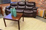 Reclining leather sofa, Johannes Anderson rosewood side table