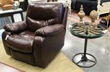 Leather recliner, Artisan wagon wheel side table
