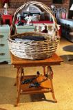 Victorian lamp table & Oversized cane basket