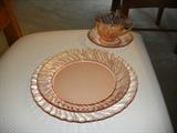 Lovely rose glass 4 piece luncheon set for 8