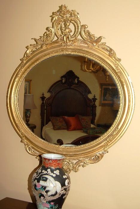Lot 113 Large Oval French Mirror, Gilt Wood