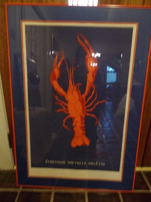 Erevisse Nouvelle Orleans FRAMED poster - 28" X 40.5" - red crawfish