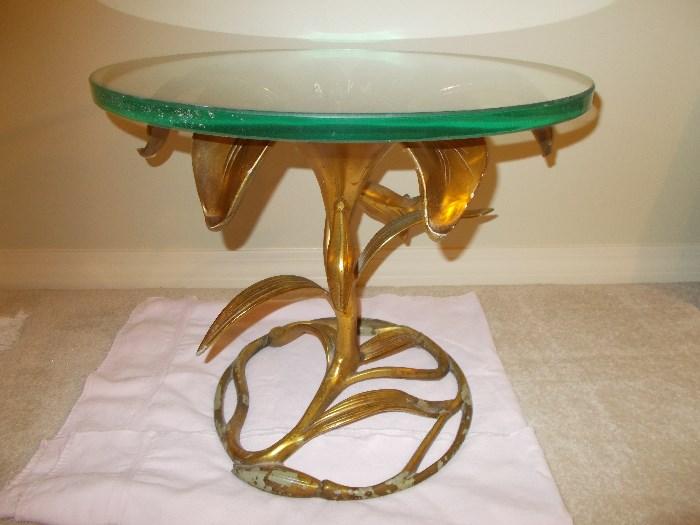 Low Brass Table with THICK (!!) Glass Top - heavy piece ---2 pieces