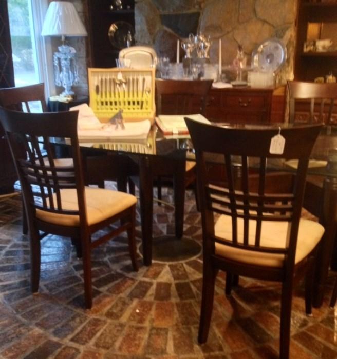 Thomasville Glass Top double base Dining Set in Dark Cherry