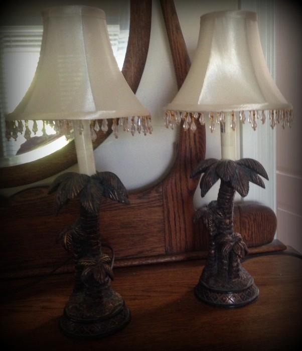 Two palm tree lamps with beaded shades! Visit www.ctonlineauctions.com/lajolla to bid!