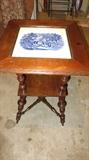 Antique German / European side table with glass top