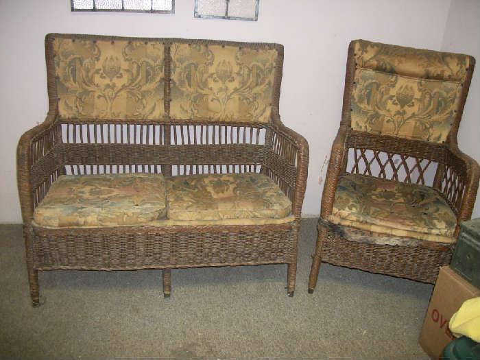 Antique Wicker Settee & Chair