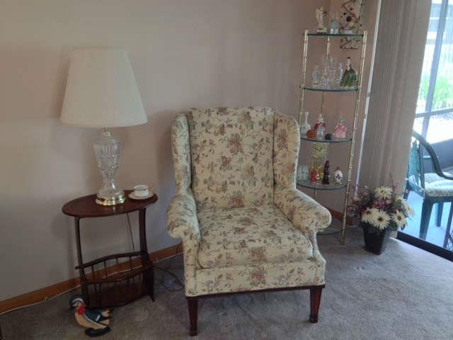 Wing back chair and magazine side table