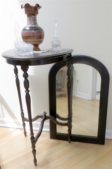 Antique half round table and mirror