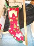 Vintage red felt "stocking" with objects sewn on