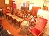 More than 20 chairs and paintable furniture, shelves dressers, desks, end tables